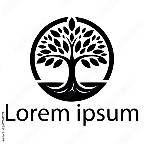 A black yoga tree   logo on  simple white background