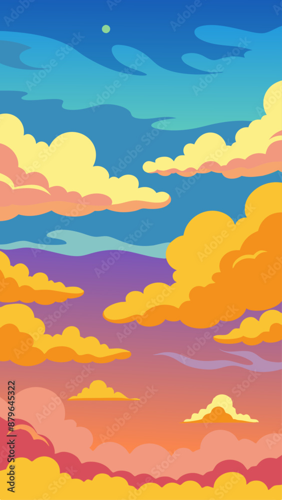 Drawing of a sunset scene with clouds and landscape Drawing of a sunset scene with clouds and landscape