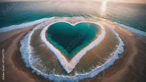  Heart Symbol On a Sand Of Beach.  Romantic composition.  AI generated image, ai