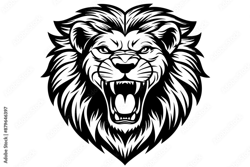 a lion head roaring with its mouth open in a simple look a logo silhouette vector illustration a lion head roaring with its mouth open in a simple look a logo silhouette vector illustration