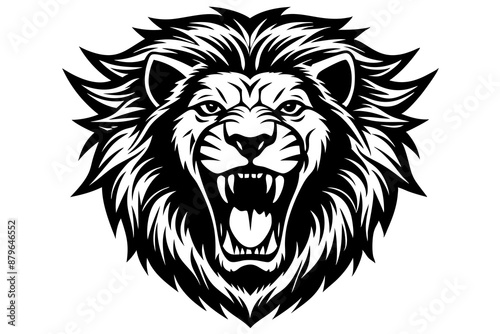 a lion head roaring with its mouth open in a simple look a logo  silhouette vector illustration 