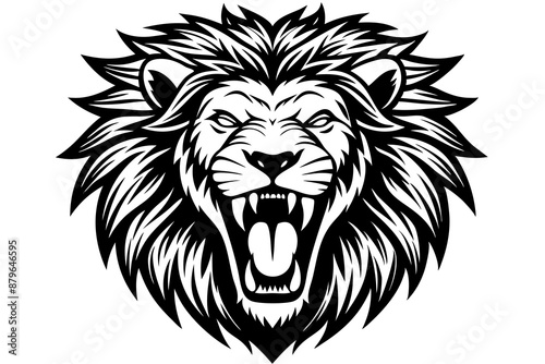 a lion head roaring with its mouth open in a simple look a logo  silhouette vector illustration  photo