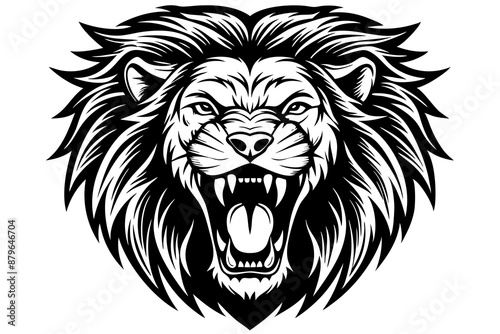 a lion head roaring with its mouth open in a simple look a logo  silhouette vector illustration