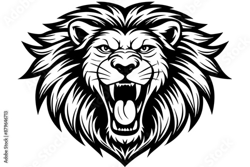 a lion head roaring with its mouth open in a simple look a logo  silhouette vector illustration