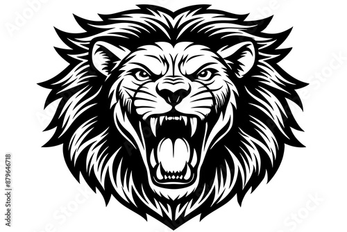 a lion head roaring with its mouth open in a simple look a logo  silhouette vector illustration