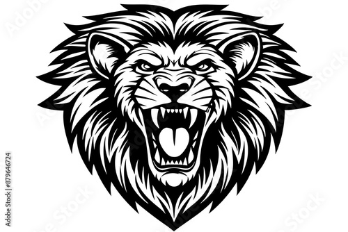 a lion head roaring with its mouth open in a simple look a logo  silhouette vector illustration