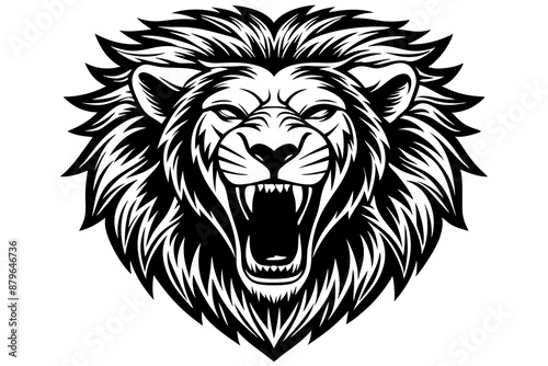 a lion head roaring with its mouth open in a simple look a logo  silhouette vector illustration photo