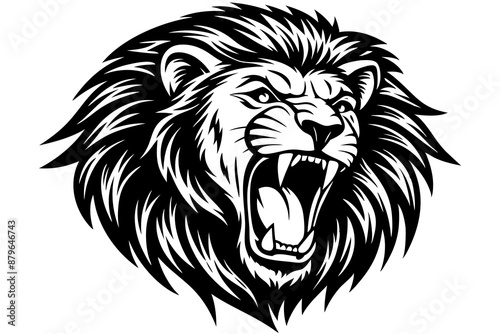a lion head roaring with its mouth open in a simple look a logo  silhouette vector illustration