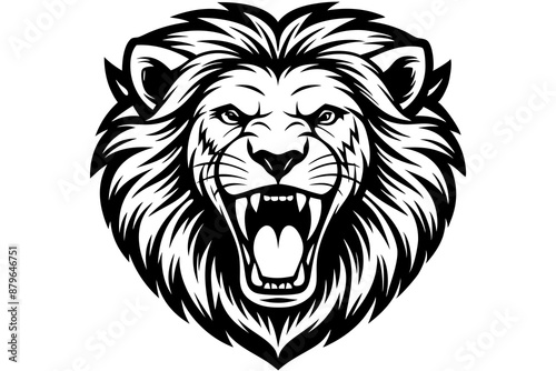 a lion head roaring with its mouth open in a simple look a logo  silhouette vector illustration