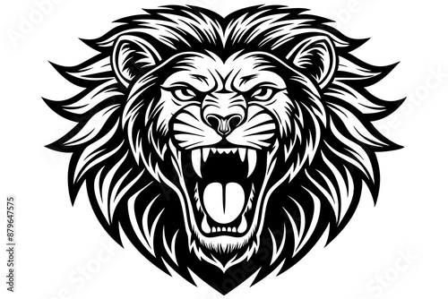 a lion head roaring with its mouth open in a simple look a logo silhouette vector illustration 