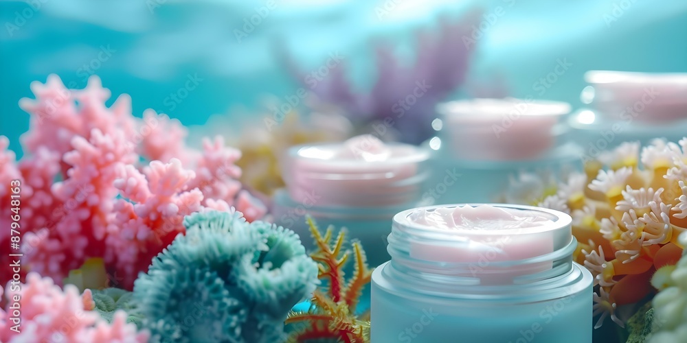 Underwater mockup of cosmetic cream next to corals marinethemed packaging seaweed composition. Concept Underwater Photoshoot, Marine Theme, Cosmetic Packaging, Seaweed Decoration, Coral Background Underwater mockup of cosmetic cream next to corals marinethemed packaging seaweed composition. Concept Underwater Photoshoot, Marine Theme, Cosmetic Packaging, Seaweed Decoration, Coral Background