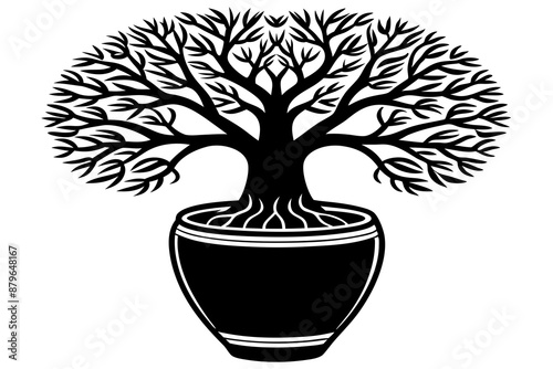 avenue of the baobab tree on a pot silhouette vector illustration