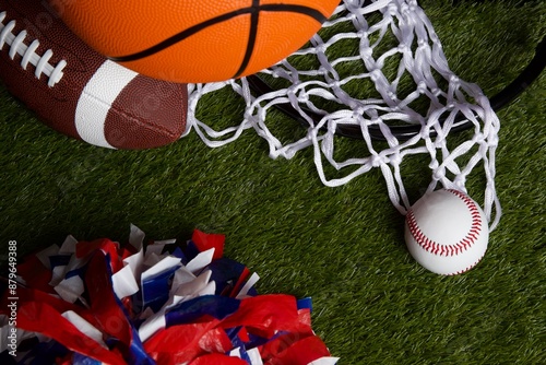 Sports Background with basketball,  football, baseball, and cheer