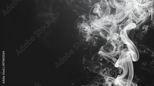 White smoke twisting upwards, black background, space for copy
