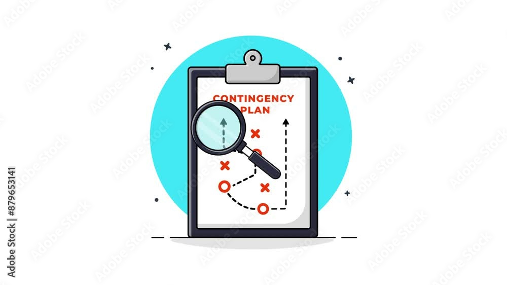 4k Clipboard with Magnifying Glass. Contingency Plan Concept Animation Video 4k Clipboard with Magnifying Glass. Contingency Plan Concept Animation Video