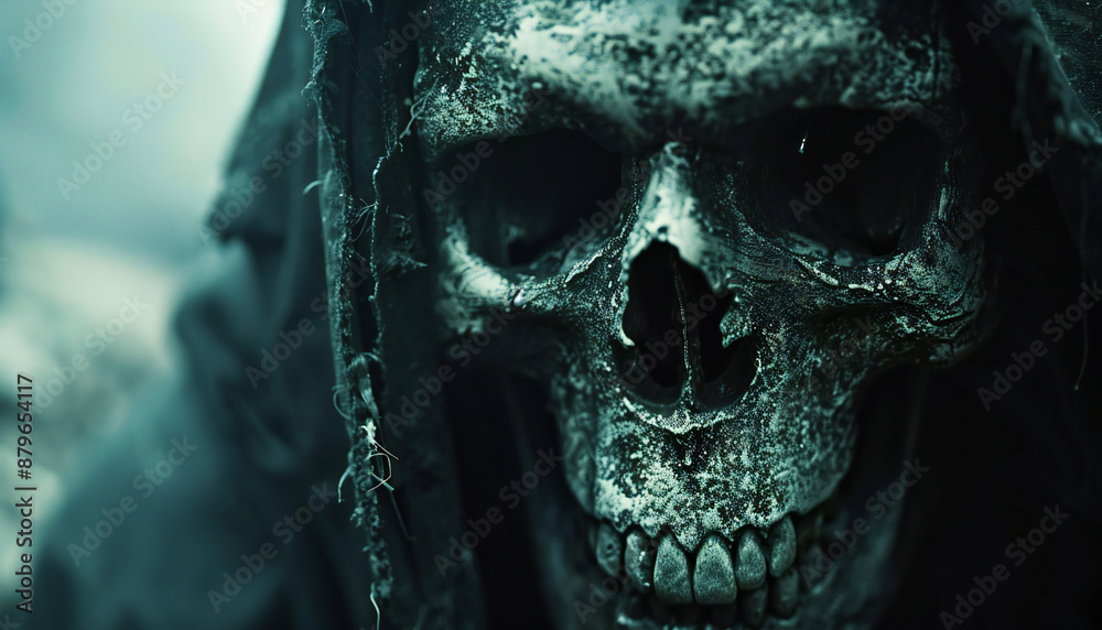 Recreation of death with a black robe and skull Recreation of death with a black robe and skull