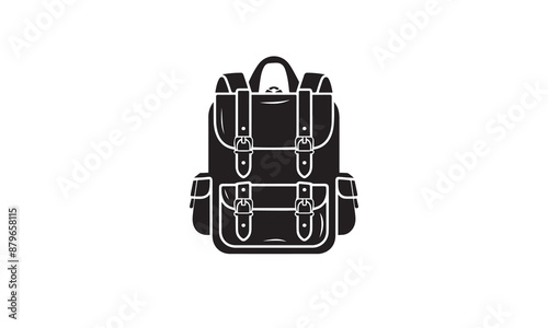 Backpack vector icon. Rucksack filled flat black logo white background