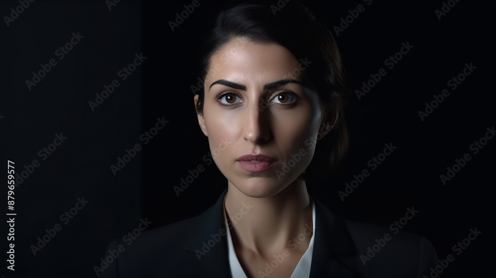 Feale businesswoman on a dark background working in an office Feale businesswoman on a dark background working in an office