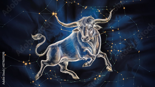 Obraz na płótnie Detailed Illustration of Taurus Zodiac Sign with Constellation w salonie