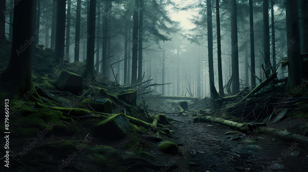 Naklejka premium Hazy forest scene with background