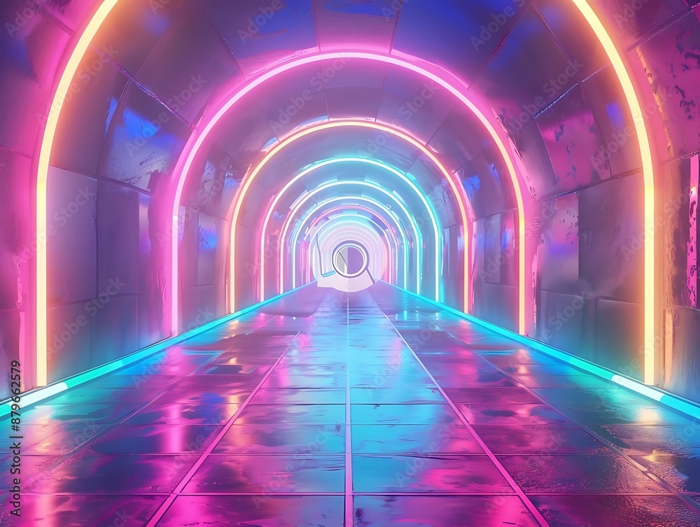 3D Render of a Neon Tunnel with Blue and Pink Lights - Digital Art Illustration 3D Render of a Neon Tunnel with Blue and Pink Lights - Digital Art Illustration