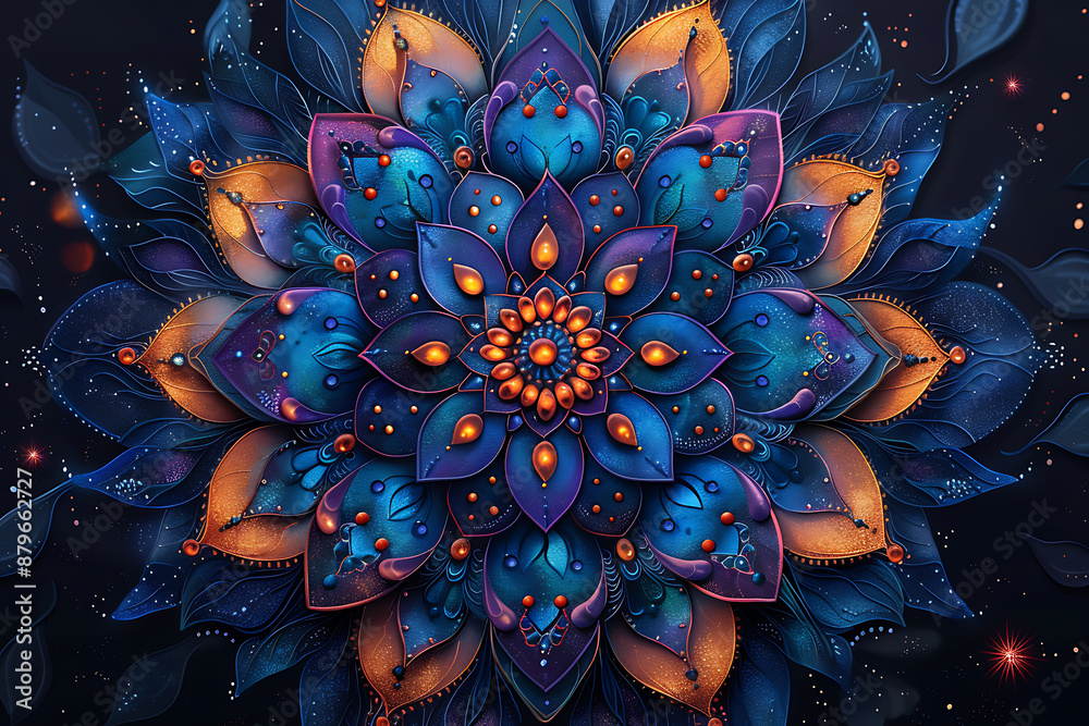 Hand-drawn cosmic motifs in the form of a mandala, using bright colors and intricate patterns to reflect the grandeur and mystery of the cosmos Hand-drawn cosmic motifs in the form of a mandala, using bright colors and intricate patterns to reflect the grandeur and mystery of the cosmos