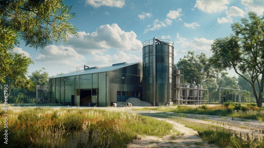 Obraz premium Alternative feed storage with distillers grains, clover, oats, and algae protein, hyper realistic, sustainable farming solutions