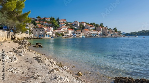 Beach in Croatia Primosten Primosten Sibenik Knin County Croatia : Generative AI photo
