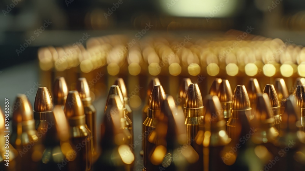 Close-Up Shot Of Pistol Bullets Arranged In Neat Rows Close-Up Shot Of Pistol Bullets Arranged In Neat Rows