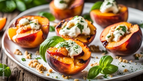 Wallpaper Mural Gourmet Roasted Peaches with cheese, basil and Dressing
 Torontodigital.ca