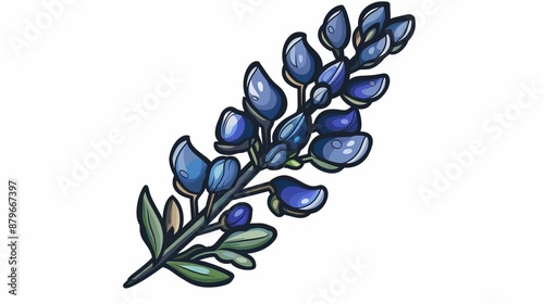 This artwork presents a stylized bluebonnet flower rendered in a modern cartoon design, combining simplicity with vibrant colors to create a playful and appealing image.