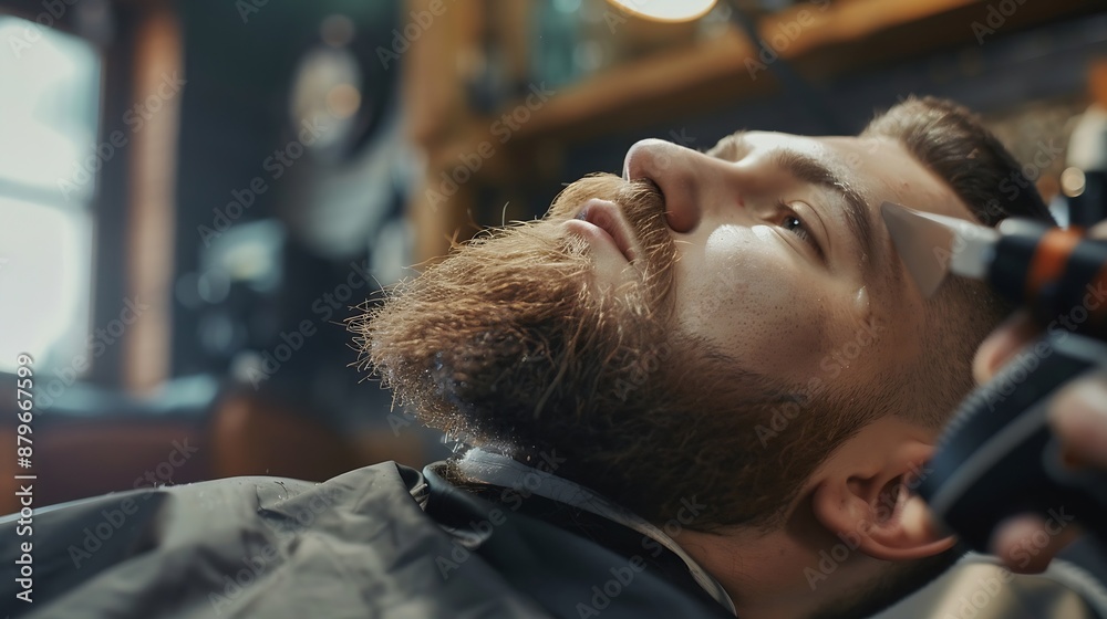 Bearded man in barbershop Haircut concept Man visiting hairstylist in barbershop Barber works with hair clipper : Generative AI Bearded man in barbershop Haircut concept Man visiting hairstylist in barbershop Barber works with hair clipper : Generative AI
