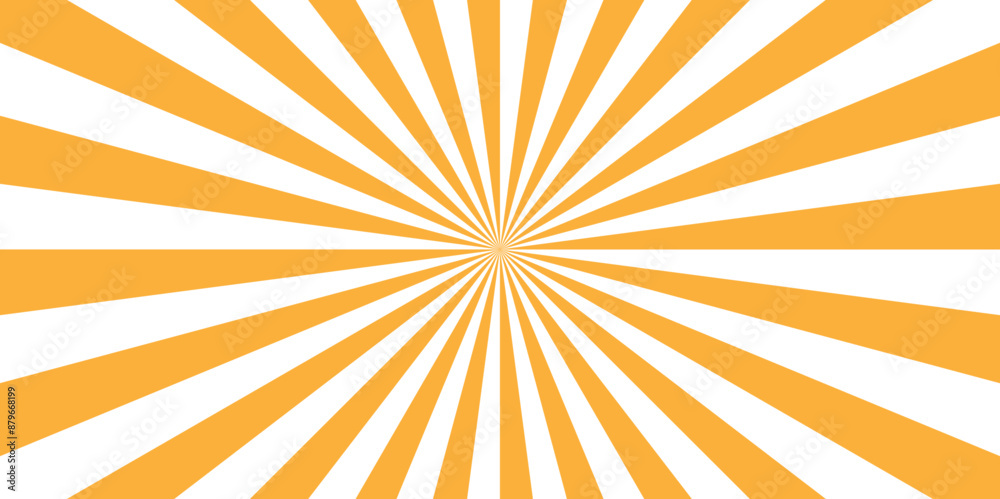 Modern seamless retro vintage burst sunrise sunbeam element spiral striped illustration sunray template wallpaper design. Vector orange sun rays and sunburst backdrop background.
