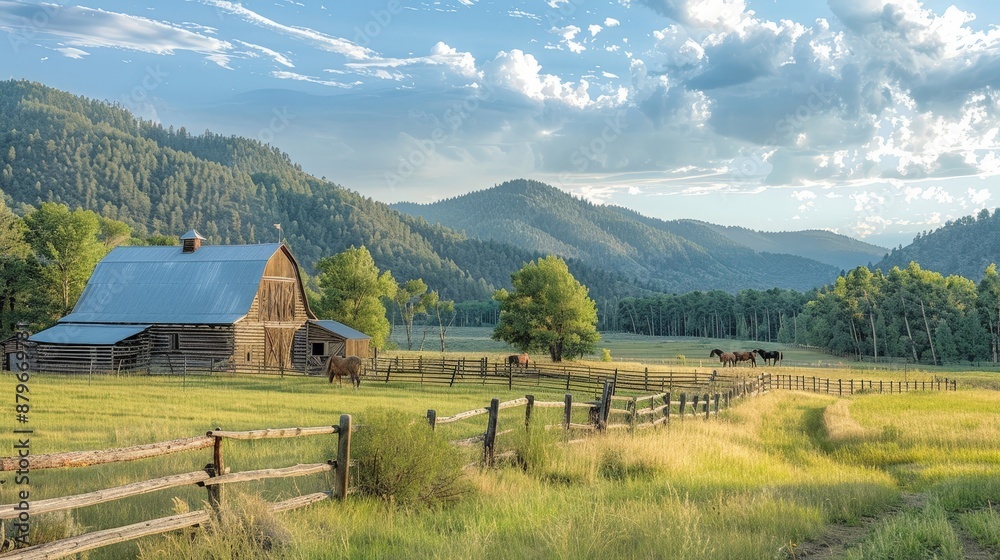 A tranquil countryside scene with a rustic barn and grazing horses, peaceful rural life. A tranquil countryside scene with a rustic barn and grazing horses, peaceful rural life.