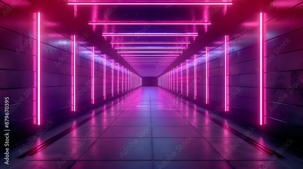 3D Futuristic Neon Corridor with Pink Lights 3D Futuristic Neon Corridor with Pink Lights