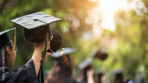 graduationStudent hold hats in hand during commencement success graduates of the universityConcept education congratulationGraduation CeremonyCongratulated the graduates in University : Generative AI photo