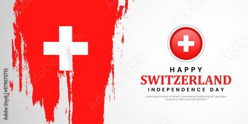 Happy Swiss Switzerland Independence Day 1 August with waving flags copy space background