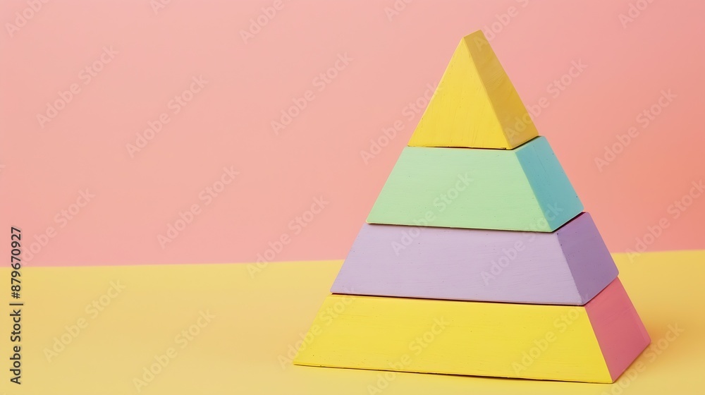 Education kid arch toy pastel pyramid game on pink background Colorful wooden figure on yellow background kid play concept : Generative AI Education kid arch toy pastel pyramid game on pink background Colorful wooden figure on yellow background kid play concept : Generative AI