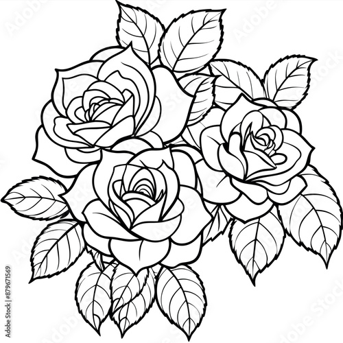 Coloring pages of flowers, roses, and leaves
