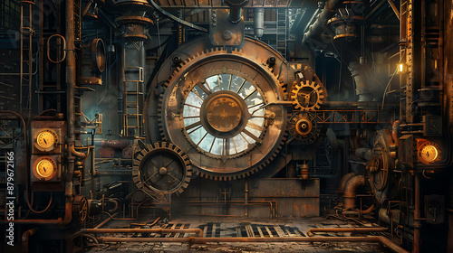 rusty steampunk grunge background with pipes and gauges © Nurlan