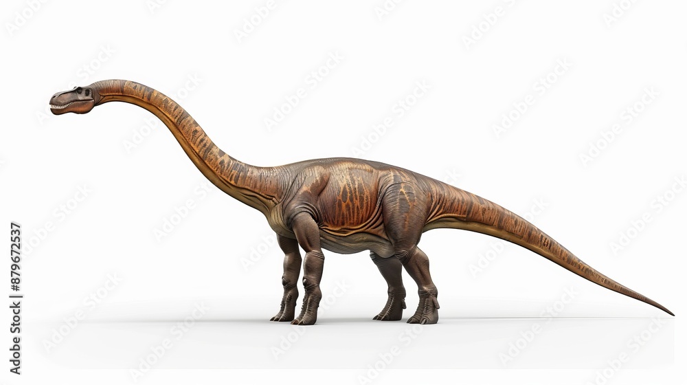 A side profile digital illustration of a long-necked dinosaur rendered in fine detail with a textured brown hide, showcasing the majestic and ancient nature of these creatures. A side profile digital illustration of a long-necked dinosaur rendered in fine detail with a textured brown hide, showcasing the majestic and ancient nature of these creatures.