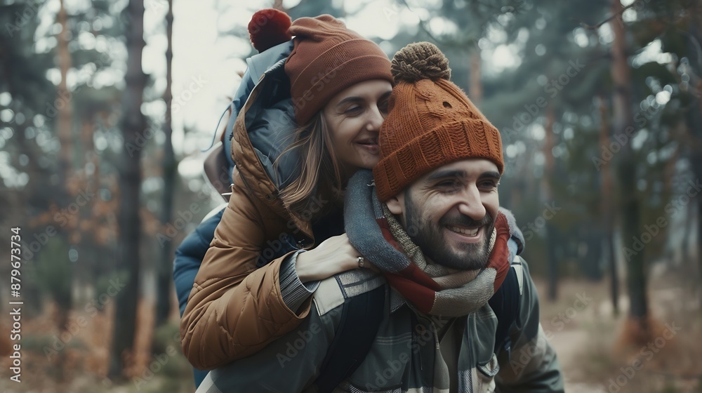 Man woman and portrait with piggyback in park for relationship connection anniversary or celebration Happy couple face and romance date in nature together for travel exploring forest o : Generative AI Man woman and portrait with piggyback in park for relationship connection anniversary or celebration Happy couple face and romance date in nature together for travel exploring forest o : Generative AI