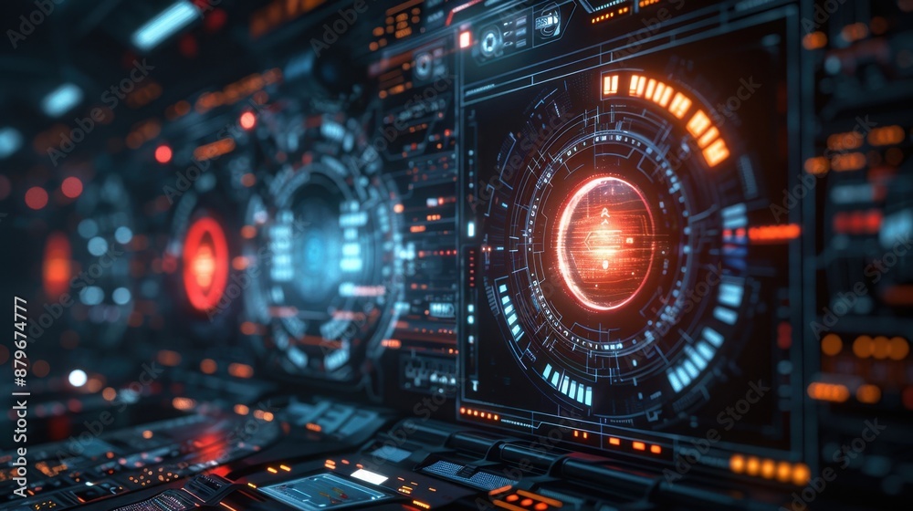 Obraz premium Antivirus software interface, showcasing dynamic protection features, in a futuristic computer screen setting, emphasizing real-time malware detection. 