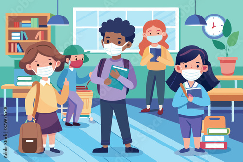 Back to school in the COVID-19 pandemic stock illustration