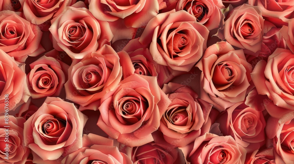 Numerous roses are set in lines for a natural backdrop or wallpaper