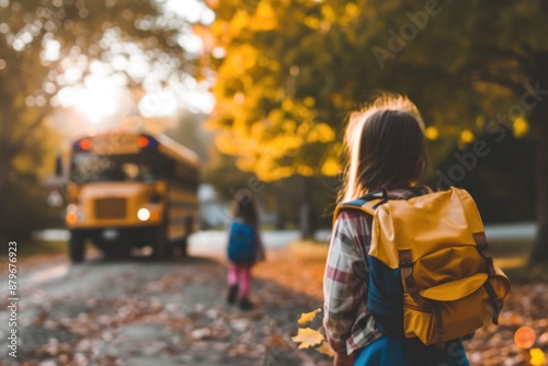 Young Scholars: Students Gather at the Bus Stop © Andrii 