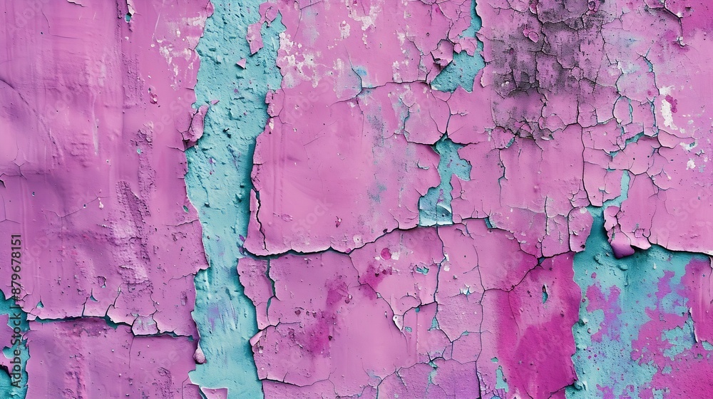 Obraz premium Closeup of colorful pink purple blue urban wall texture Modern pattern for wallpaper design Creative modern urban city background for advertising mockups Grunge messy street style back : Generative AI
