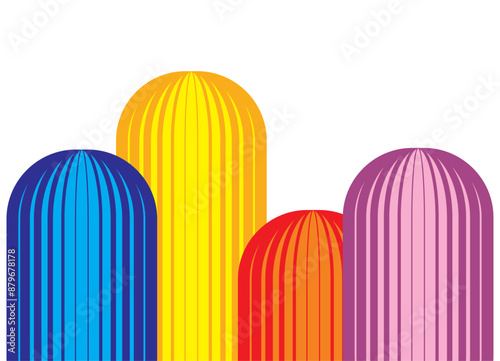 Vector pattern in the form of colored striped capsules from lines on a white background. Design element. Divided vector background. 