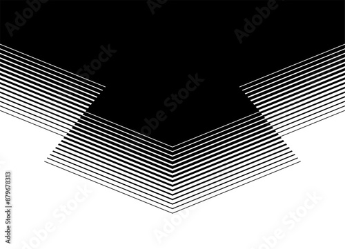 Black and white striped pattern with broken lines. Transition between colors. Modern vector background with abstract stripes. For separate design. Arrow pointer