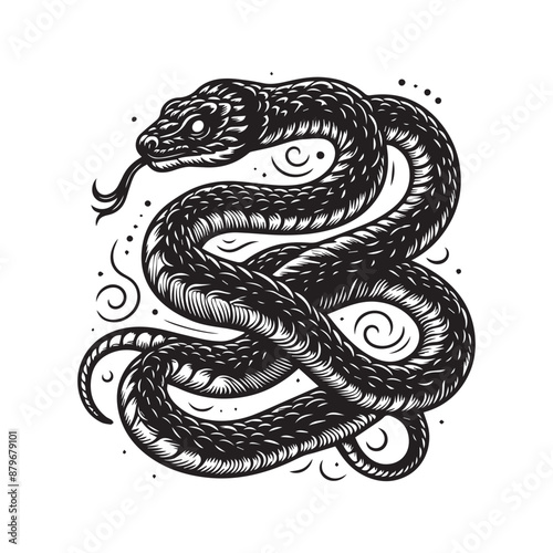 Detailed snake vector design in black color illustration